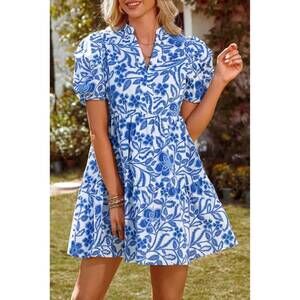 NEW FASHIONWORKS puff sleeve tiered dress in blue